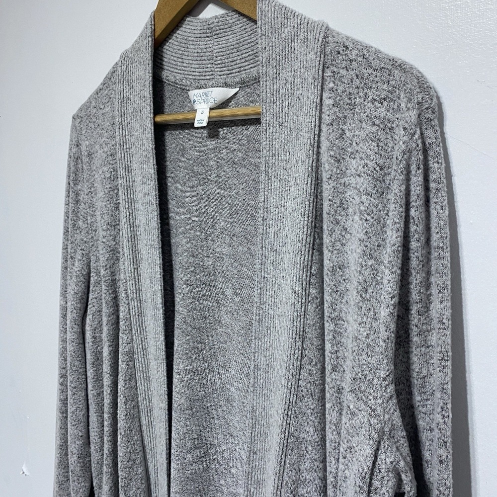Market Spruce Cardigan Womens XL Gray Heathered Super Soft Stretch Pockets Open - Picture 4 of 9